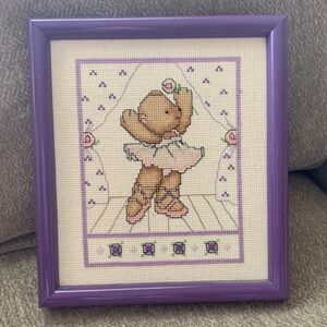 Framed Cross Stitch Ballerina Bear